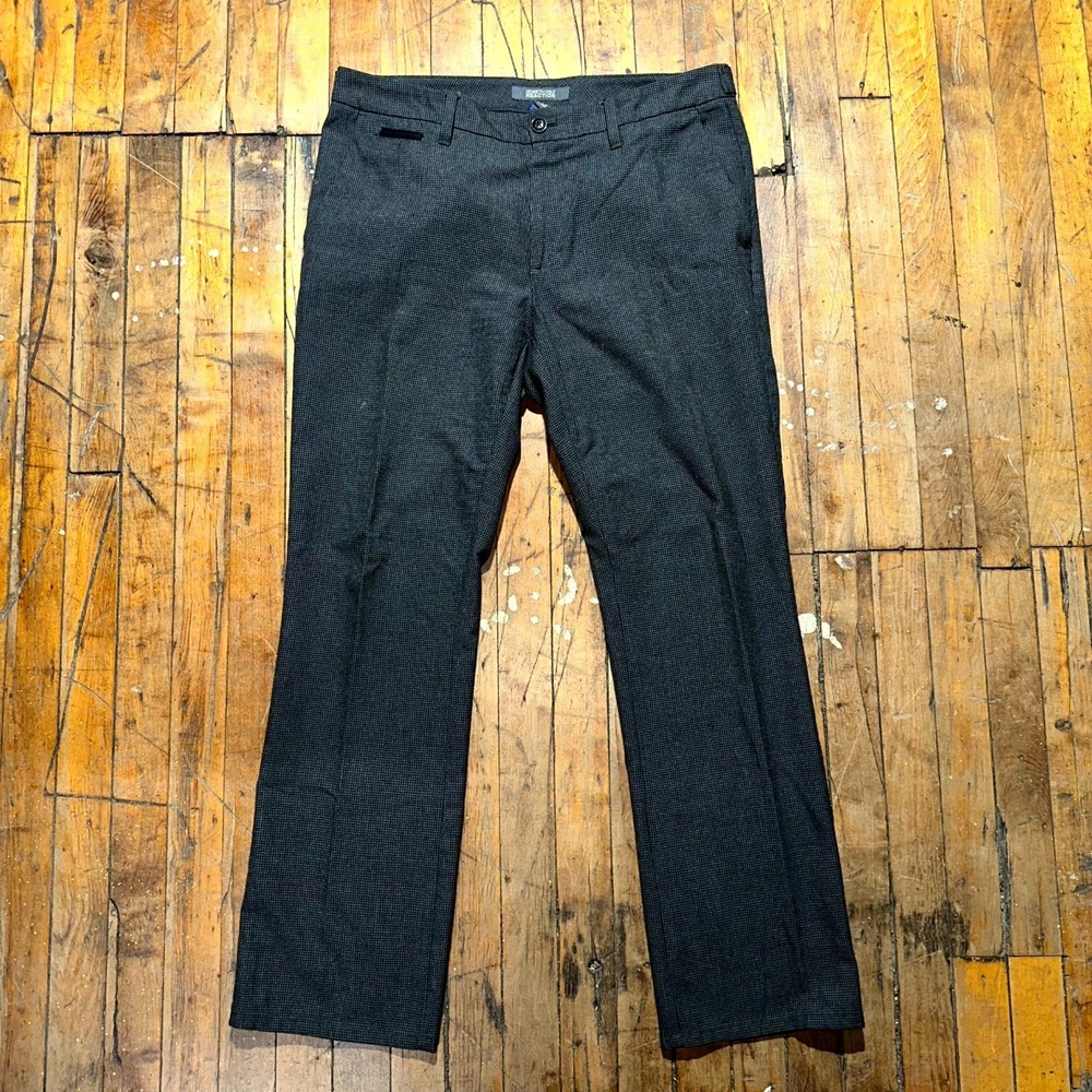 Kenneth Cole Reaction Chino Pants Mens 33x30 Black Houndstooth Flat Front Preppy